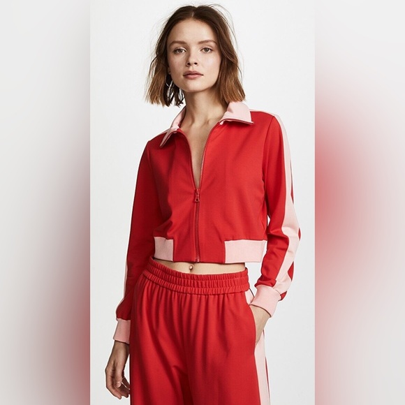 Alice + Olivia Jackets & Blazers - Alice + Olivia AIR Jackson Cropped Track Jacket in Red and Pink size Medium